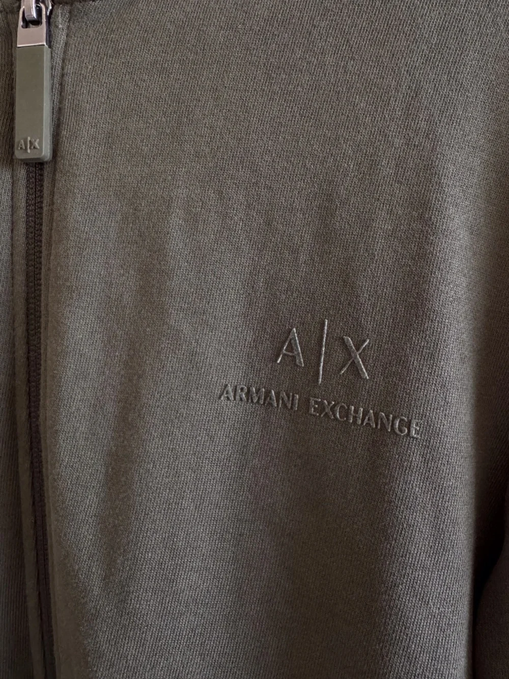 Armani Exchange Men's Dark Olive Green Full-Zip Knit Jacket